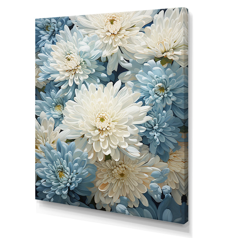 Minimalisme «Blooming Mums» en bleu et blanc III sur toile, H 32 po x l 16 po x P 1 po, Toile tendue