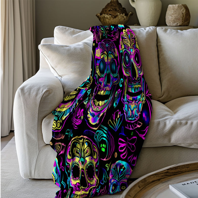 Bright Skulls - 1 pièce Sherpa Premium, Grand lit