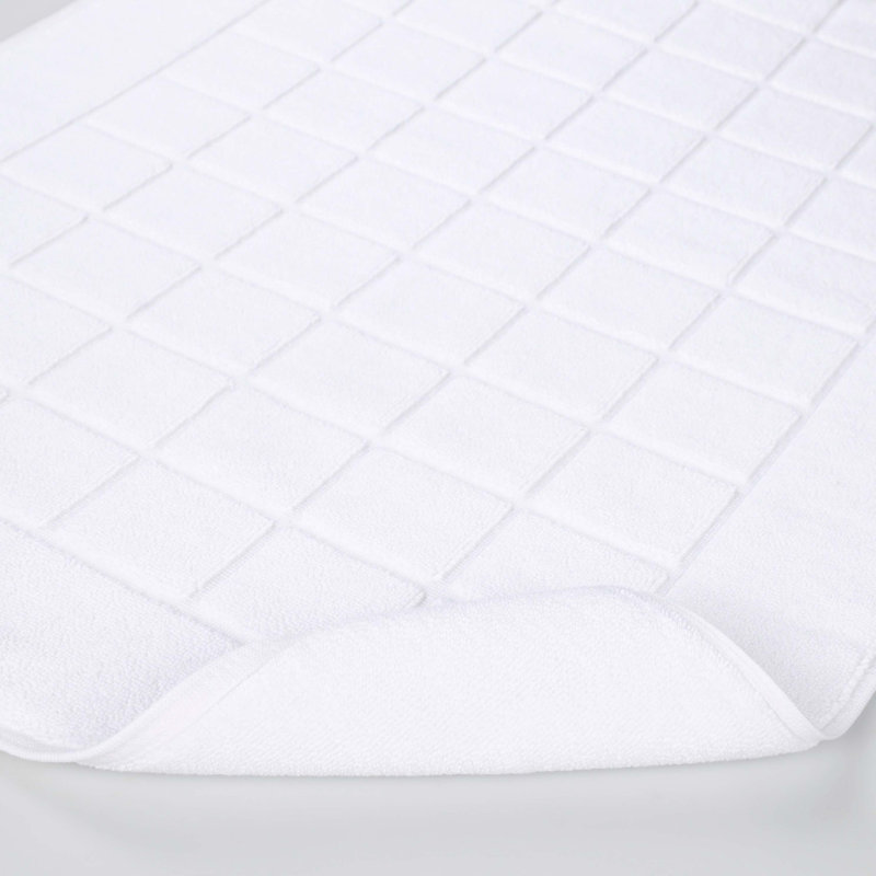 Nora White Cotton Checkered Absorbent Bath Mat Set of 2