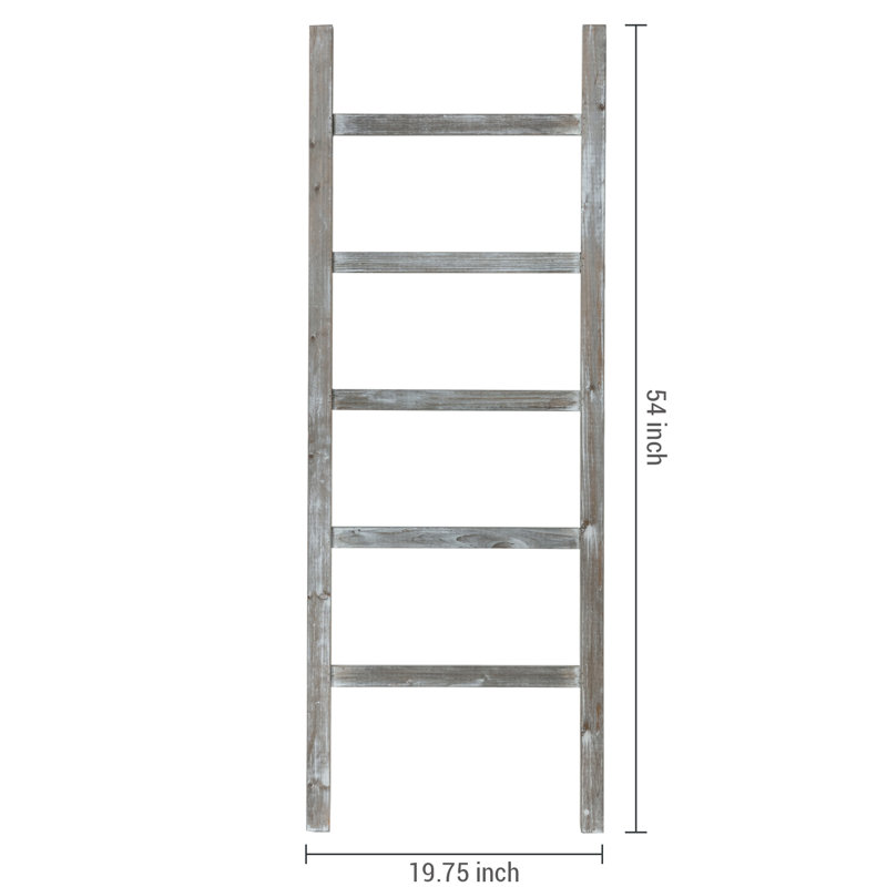 54-Inch Whitewashed Wood Blanket Ladder – Fully Assembled 5-Tier Wall-Leaning Towel Rack for Living Room or Bathroom