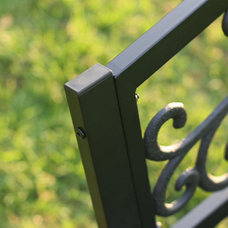 Black Metal Outdoor Garden Bench with Ornate Backrest