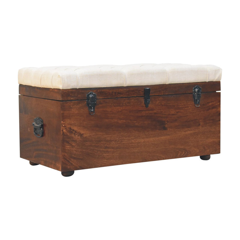 California Walnut and White Linen Storage Trunk