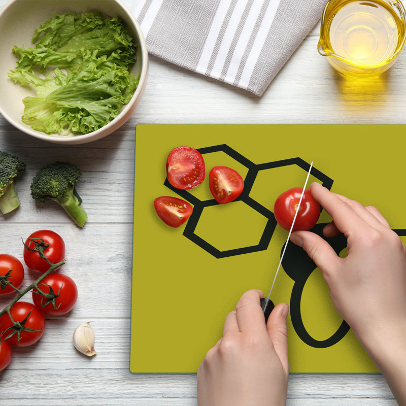 Ambesonne Honeycomb Cutting Board Large Size Hexagons with Bee Simple Yellow and Black