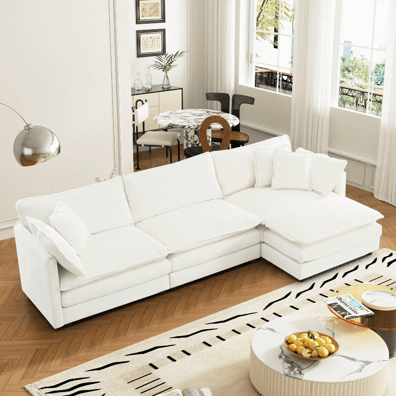 L-Shaped Sectional Sofa W/Reversible Footrest,sofas,couches, White Chenille