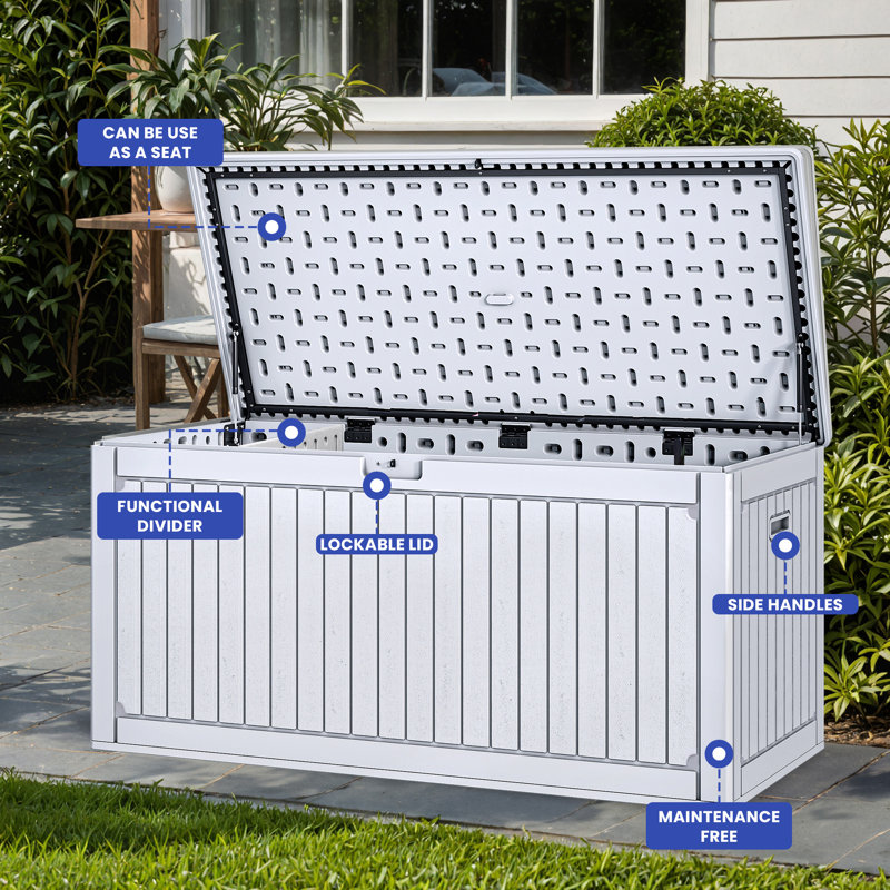 Edrosie Inc 69.6'' W 260 Gallons Water Resistant Resin Lockable Deck Box, White