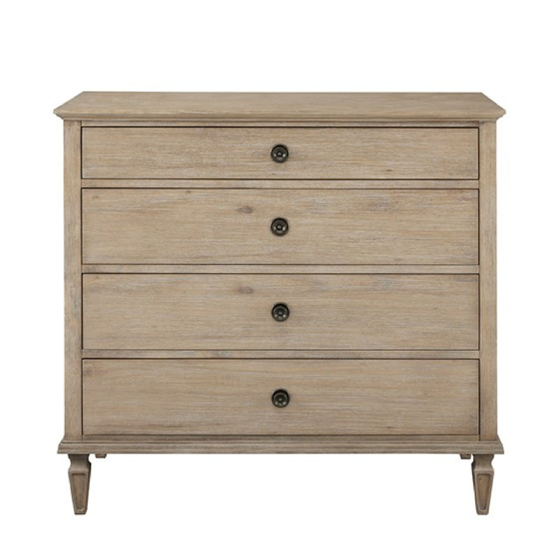  Table de chevet 4 tiroirs en bois massif clair d'inspiration française