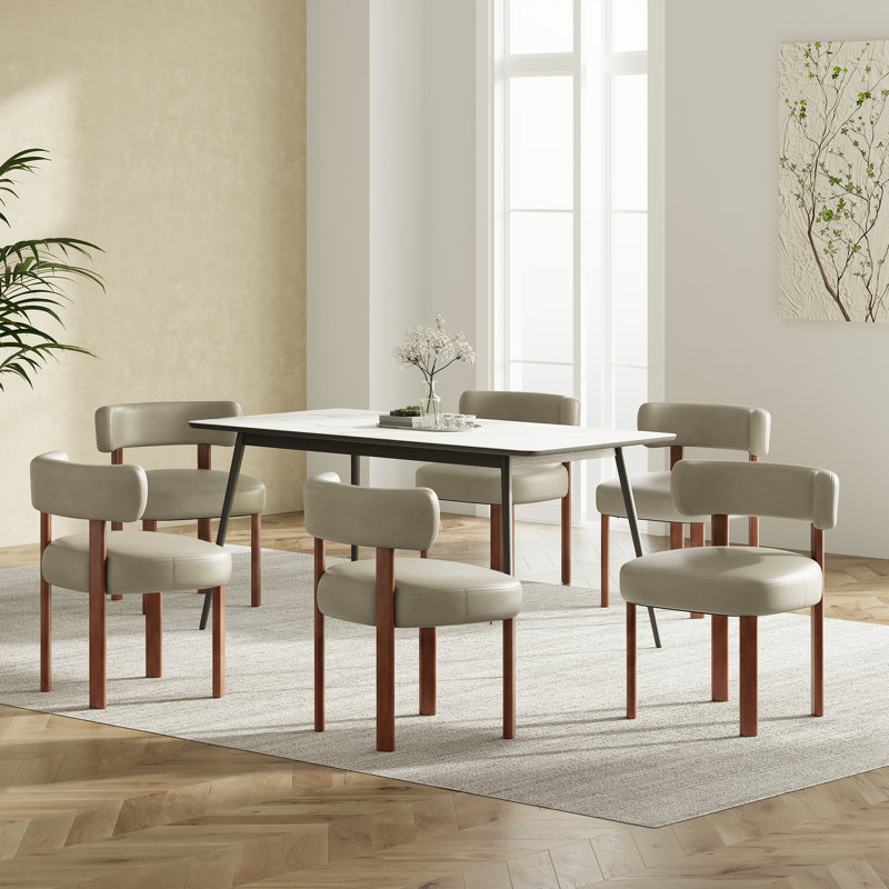 Chaise de salle à manger d'appoint moderne, recouverte de cuir PU, avec dossier incurvé et pieds en bois massif., Taupe