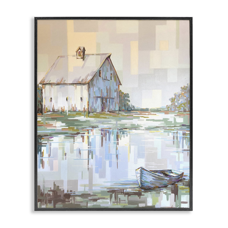«Barn Reflections Landscape», estampe numérique, design par Linda Sperruche, H 14 po x l 11 po, Giclée encadrée noir minuit