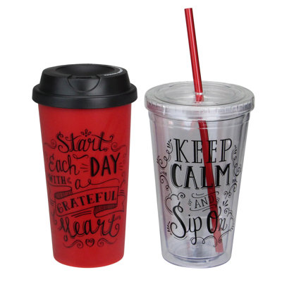 16 oz. Travel Mug with Straw Set