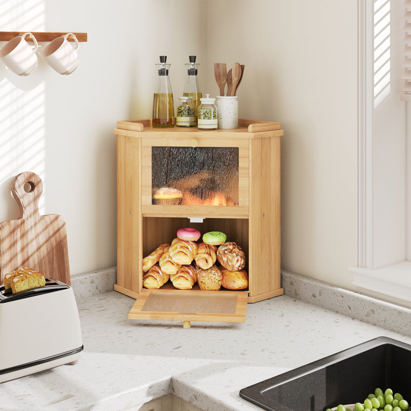 Bread Box, Bamboo Bread Container, 2-tier Bread Bin