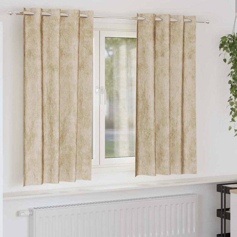 Alithia Velvet Room Darkening Curtain Pair, 140cm Width x 175cm Drop, Cream