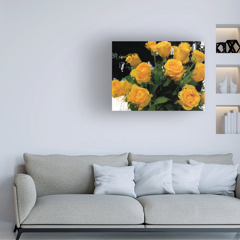 Art sur toile noir et jaune II, H 14 po x l 19 po