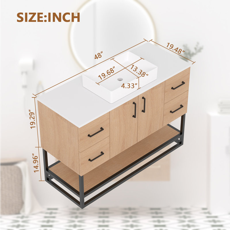 Ensemble de meuble-lavabo simple 48 po avec lavabo et tablette inférieure ouverte