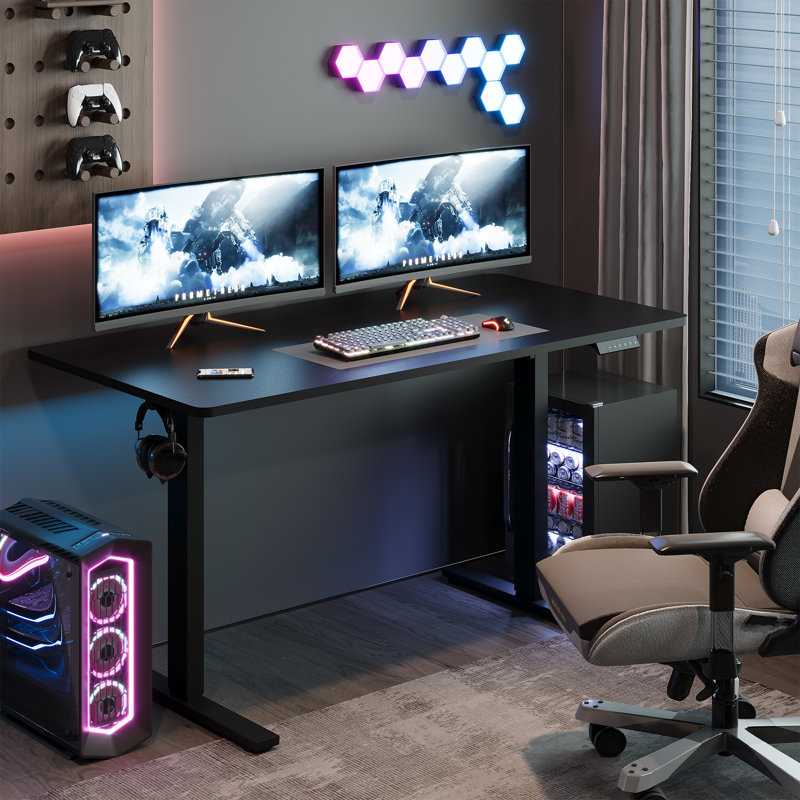 Baysenie 55"/60" Width Home Office Height Adjustable Standing Desk, Black, Black, 29" H x 55" W x 28" D