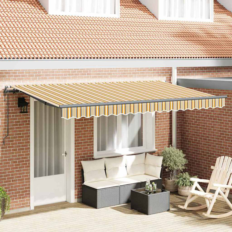 Breakwater Bay 195 cm D Canvas Retractable Door / Window Awning, 400 cm W x 200 cm D, Yellow/White