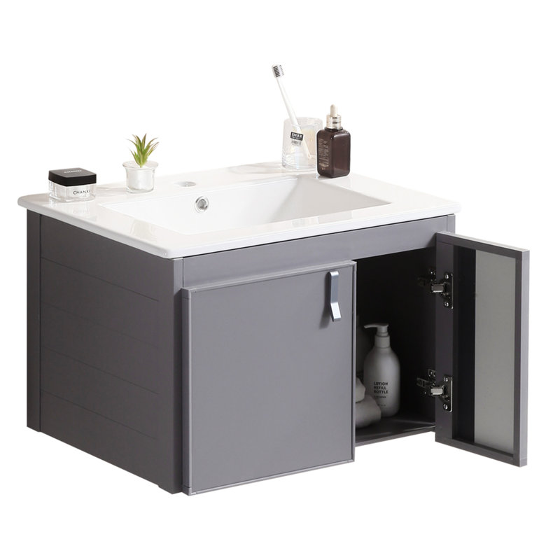 Meuble-lavabo mural élégant en aluminium 24 po avec lavabo blanc Renitta