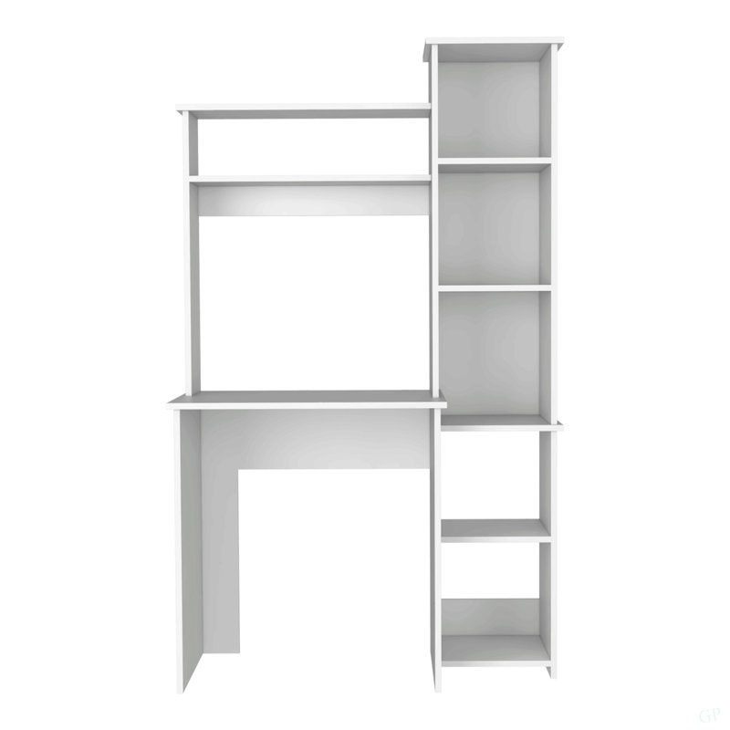 Bureau d'écriture Versalles, deux tablettes supérieures, cinq casiers - blanc, Blanc