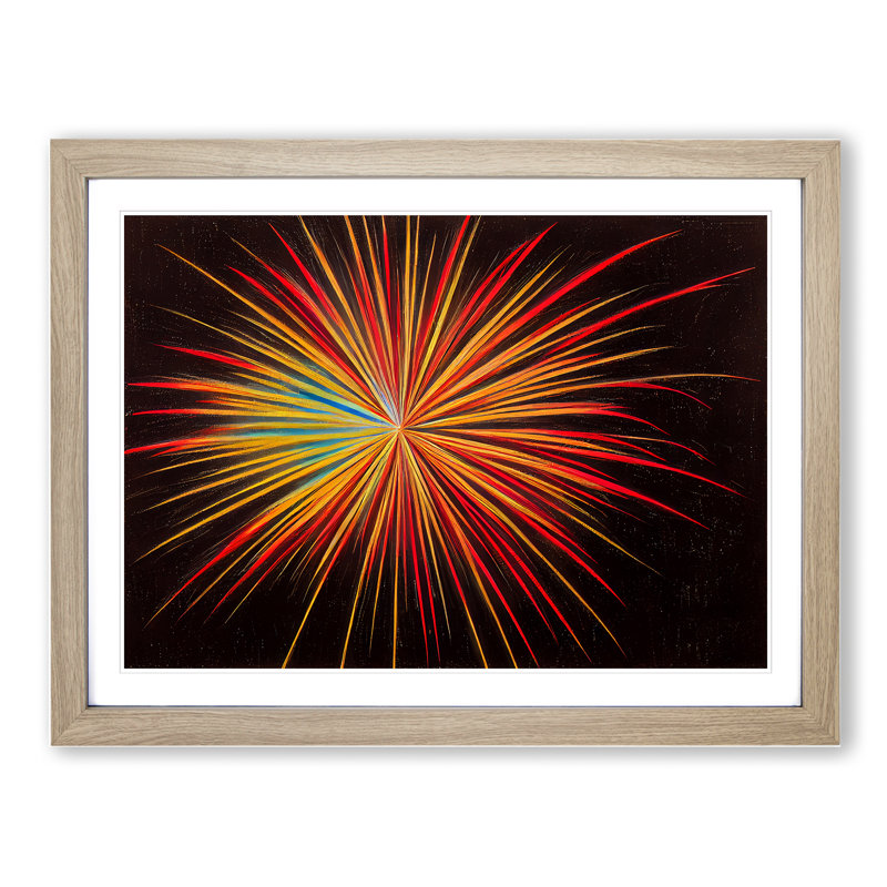 Mind Blowing Fireworks - Single Picture Frame Painting, 25cm H x 34cm W x 2cm D, Oak