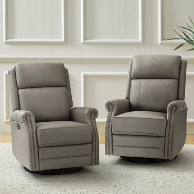Anouschka 30.5" W Top Grain Leather Swivel Glider Recliner