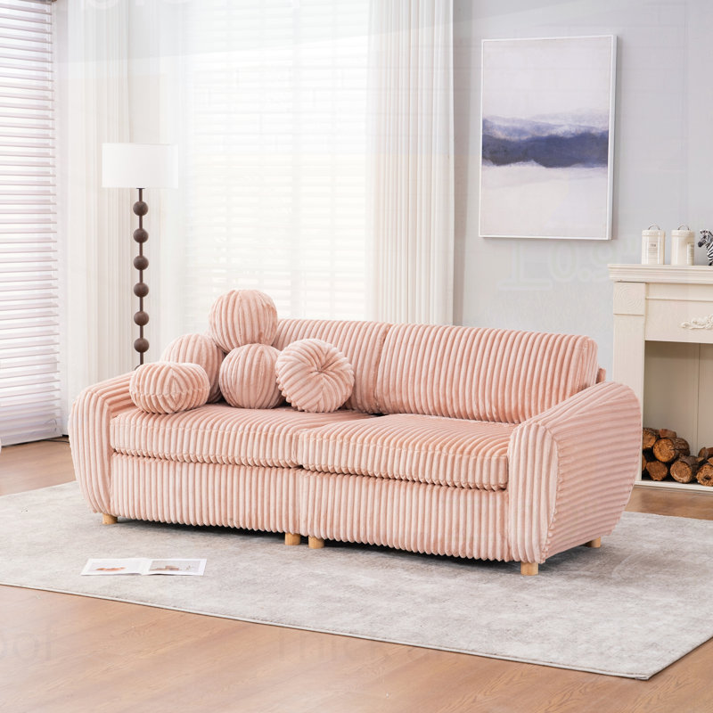 Myroslava Upholstered Loveseat Sofa with Pillows, Pink Corduroy