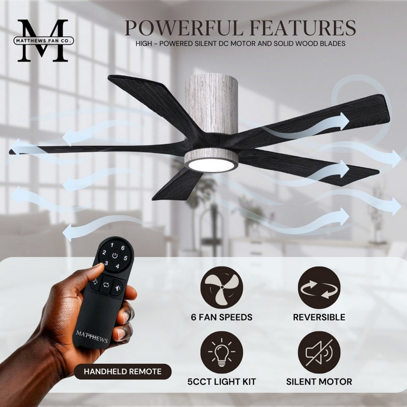 Irene Flushmount Light Kit 5 Blade LED Ceiling Fan, Barn Wood Tone, Matte Black, 60"