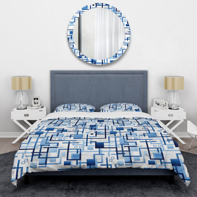 Ensemble de housse de couette géométrique Eivie Blue Geometric Matrix Fantasy - microfibre de polyester