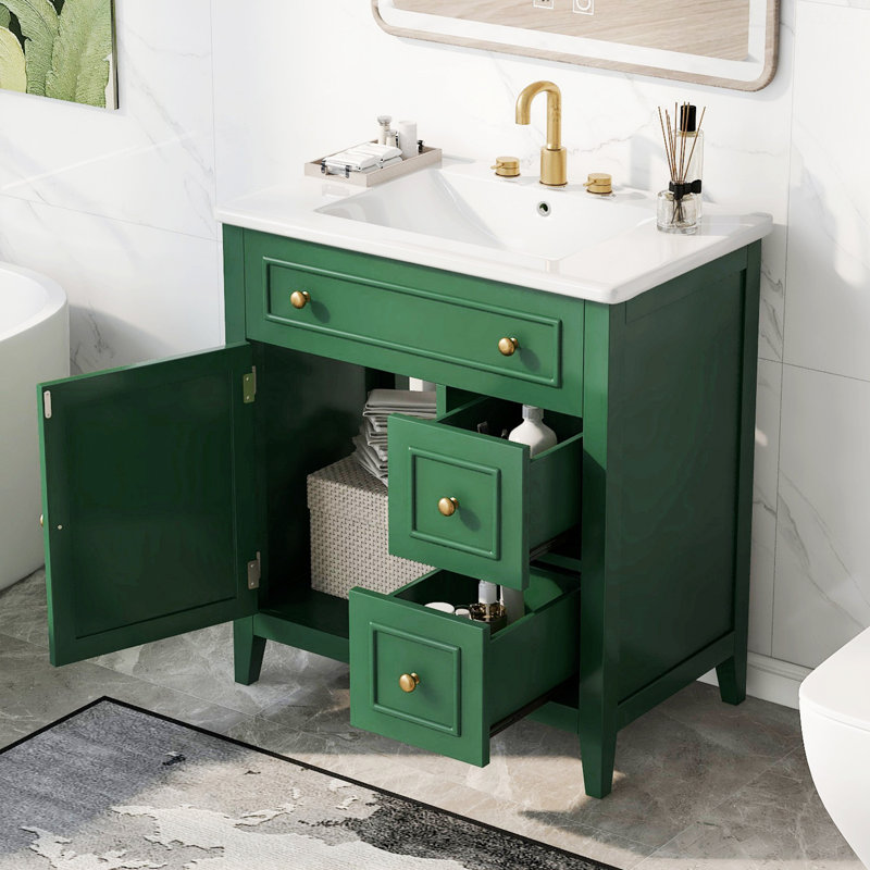 Meuble-lavabo moderne avec comptoir, meuble-lavabo avec porte et deux tiroirs