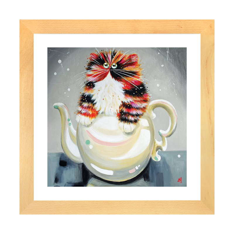 Oolong par Kim Haskins - reproduction d'art, H 16 po x l 16 po x p 1 po, Toile avec cadre en bois beige, Blanc