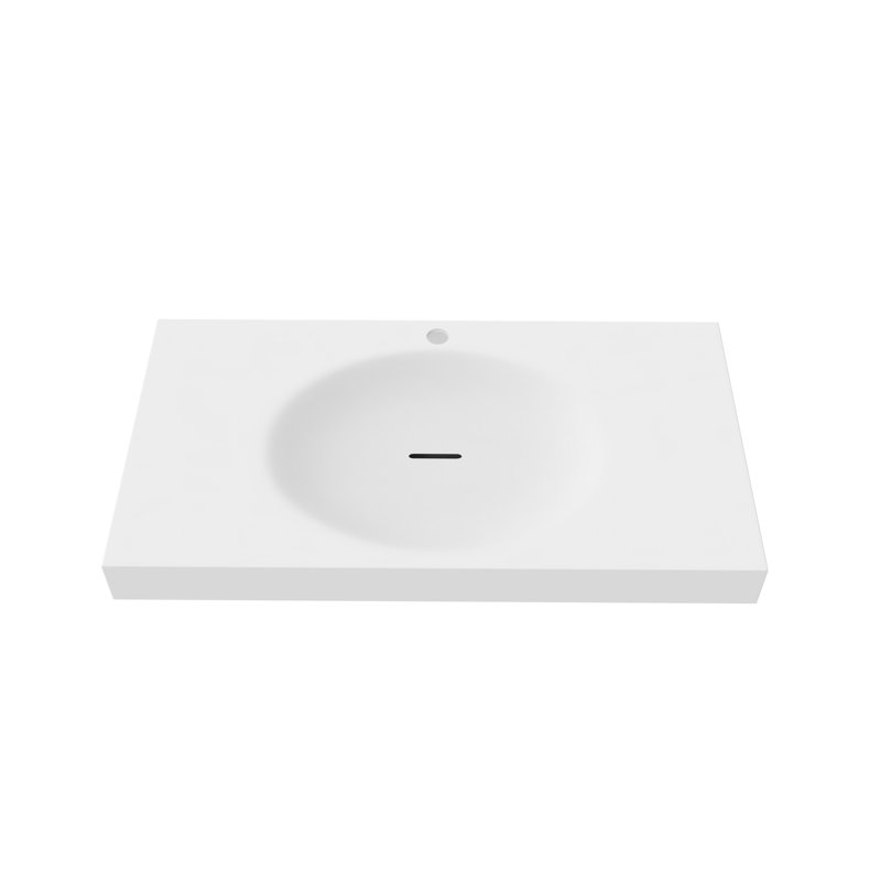 Darleen 36" Solid Surface Thin Rectangular Wall Mount Shallow Basin Bathroom Sink, White