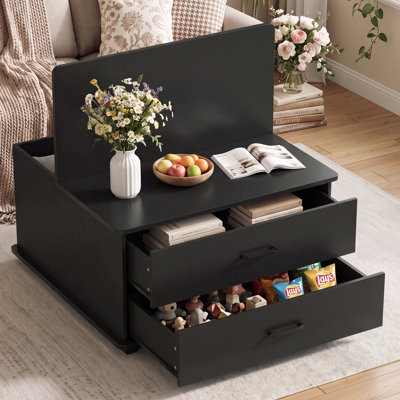 31.5" W Modern Panel Coffee Table with Dual Drawer & Hidden Compartment under Tabletop