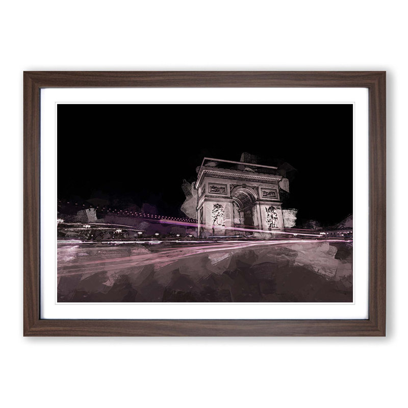 Arc de Triomphe in Paris in Abstract - Picture Frame Graphic Art Print on MDF, 48cm H x 65cm W x 2cm D, Walnut Framed