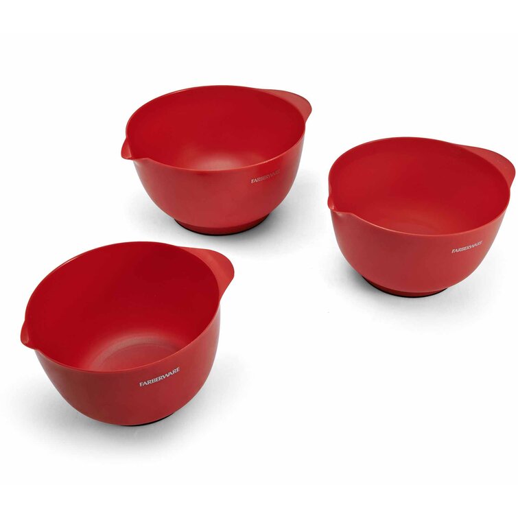 Farberware Classic Plastic Mixing Bowls, Red Set of 3, Small