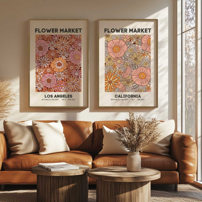 Ensemble de 2 reproductions de fleurs rétro 14 "x 11", H 15,5 po x l 23,5 po x P 1,25 po, Cadre en zinc patiné