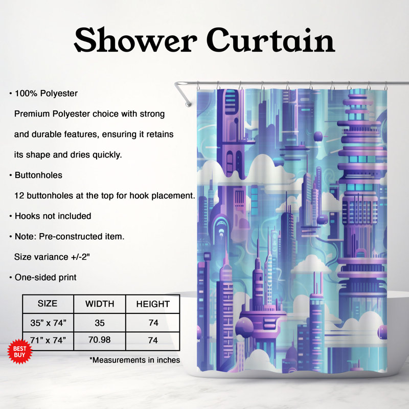 Radiant Lights - Rideau de douche Premium, H 74 po x l 71 po