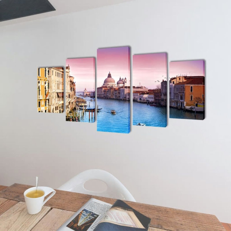 Canvas Wall Print Set, Pink/Blue/Brown, 39.37" H x 78.74" W x 0.7" D