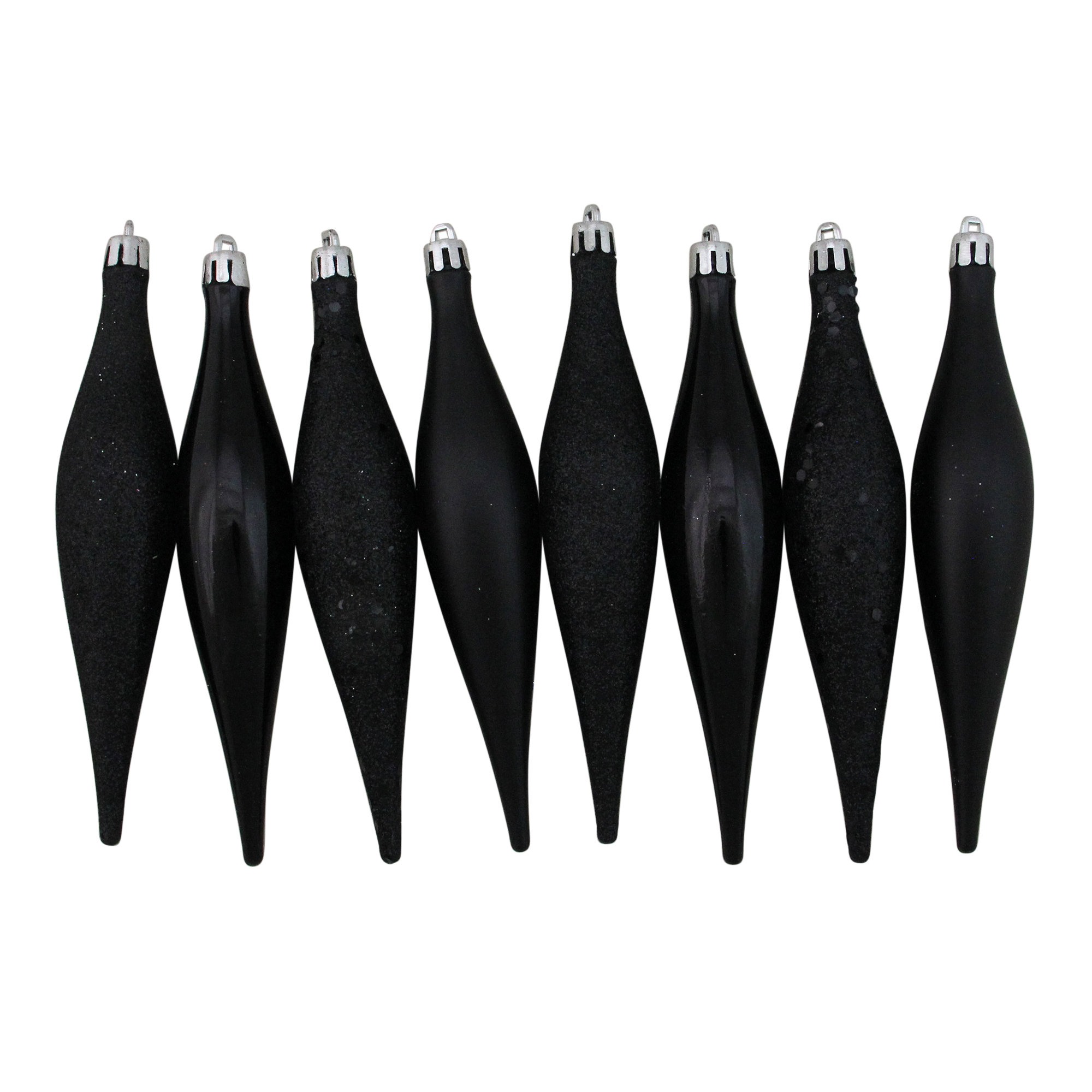 8ct Shatterproof 4-Finish Christmas Finial Drop Ornaments, Jet Black
