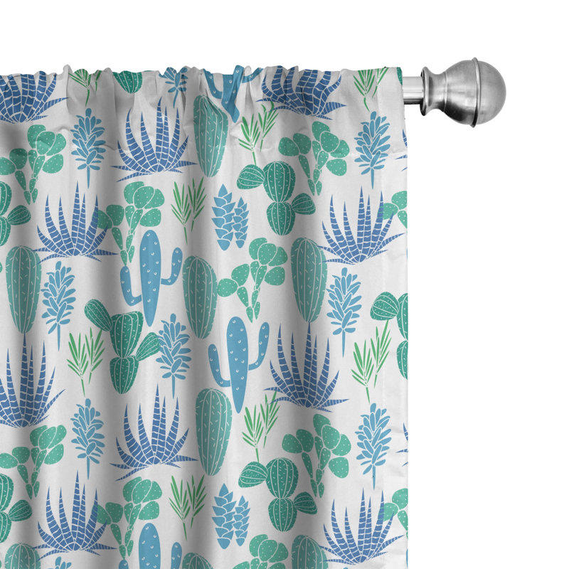 Succulent Floral Semi-Sheer Rod Pocket Curtain Panels, 28" x 63"