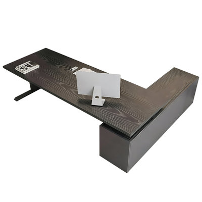 Bureau électrique moderne en bois massif noir à hauteur réglable en L avec armoires latérales gauche ou droite