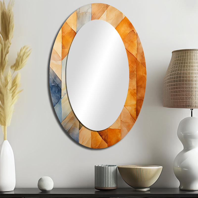 Topaz Tessellation I - Miroir mural ovale moderne jaune, 36 po x 24 po