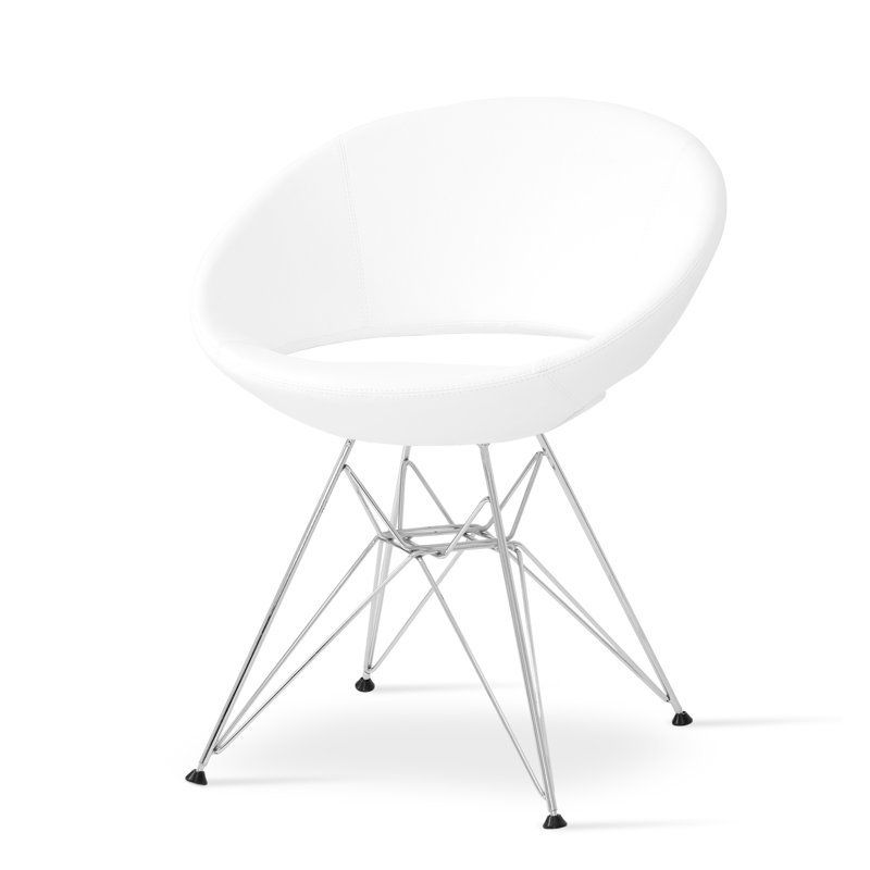 Crescent Tower Dining Chair, Pink, Organic Wool Fabric, White Steel
