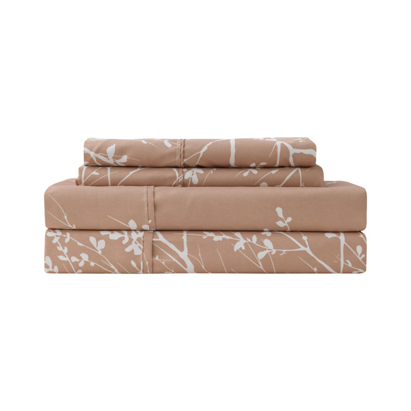 Microfiber Floral Sheet Set, King Sheet Set + 1 Fitted Sheet + 2 Pillowcases, Taupe