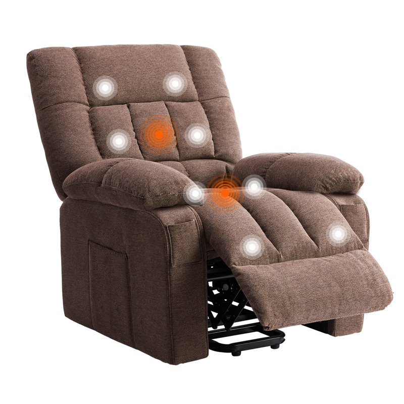 Oversize Power Lift Assist Reclining Chair with Massage Heating & Side Pocket, Brown