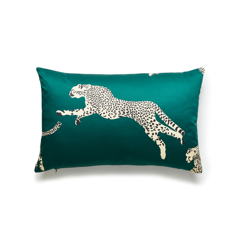 Leaping Cheetah Sahara Lumbar Pillow Cover & Insert, Evergreen