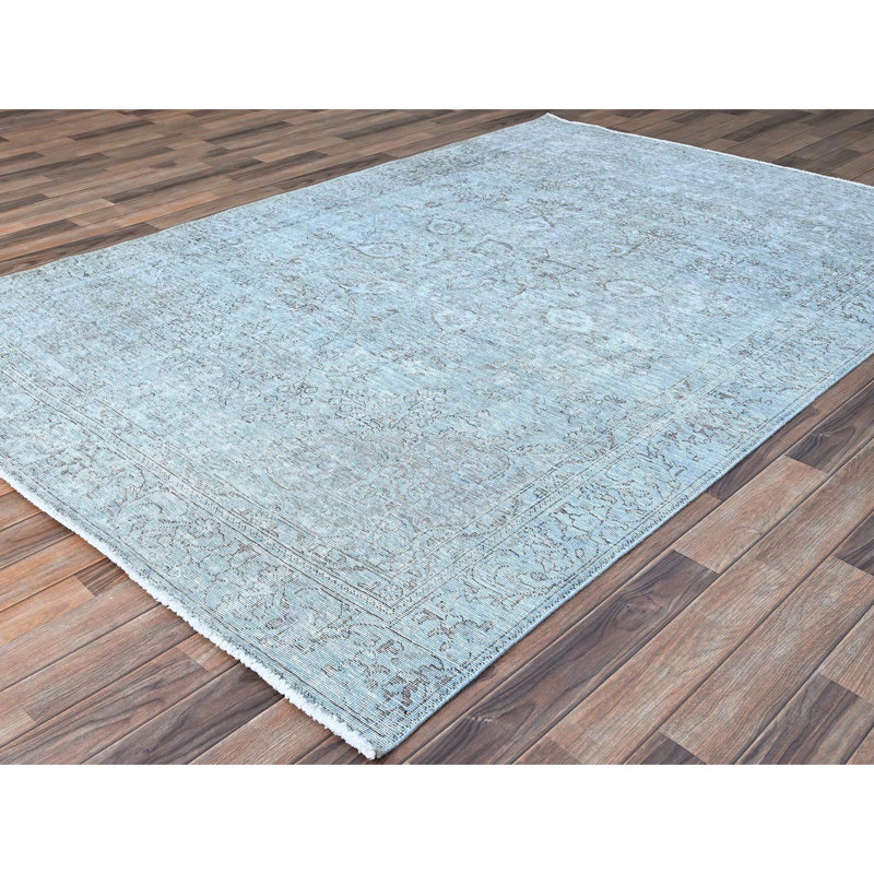 Tapis 6 po x 8 pi 9 po bleu clair 100% laine vierge noué à la main F5A321FF7D174259BFCC58678B552556