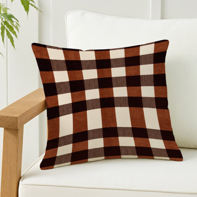Coussin décoratif à carreaux brun intérieur et extérieur