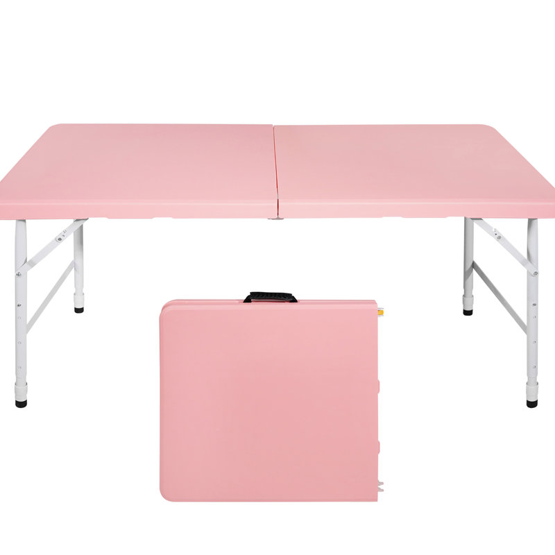 Table de camping pliante rose Convient pour le plaisir intérieur et extérieur. Poids maximal de 135 kg. Pliable avec prise de transport fixe sans effort. Plateau de table lisse et imperméable. Conception triangulaire stable.