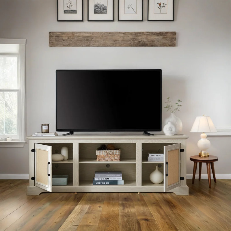 Meuble télé Farmhouse Rattan, Blanc antique, Non