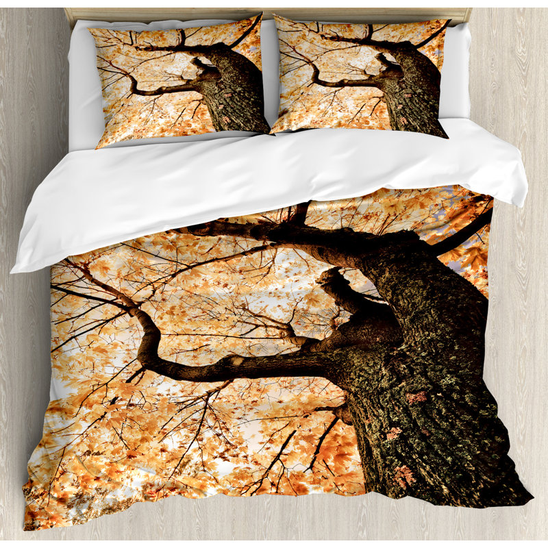 King Size Autumn Tree Print Microfiber Duvet Cover Set