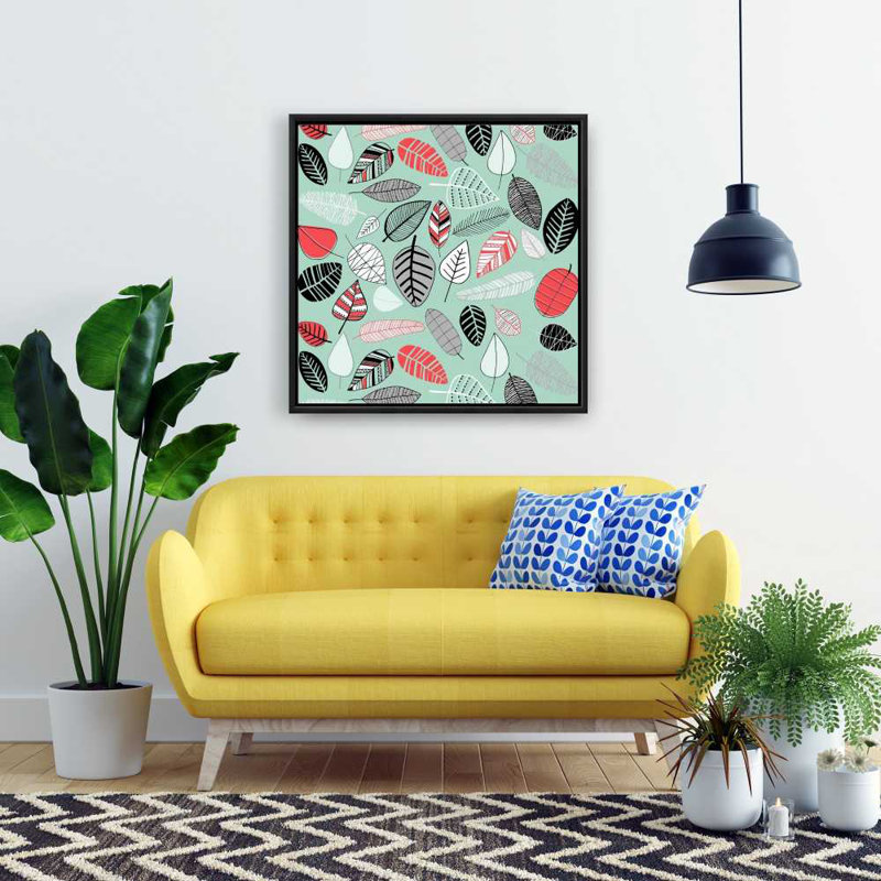 Toile encadrée avec motifs de feuilles turquoise | Art mural Home Decor