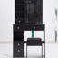 Table de coiffeuse de 29,2 po de profondeur avec tabouret rembourré, grand miroir coulissant à droite, rangement multicouche, design américain noir pour les petites chambres et